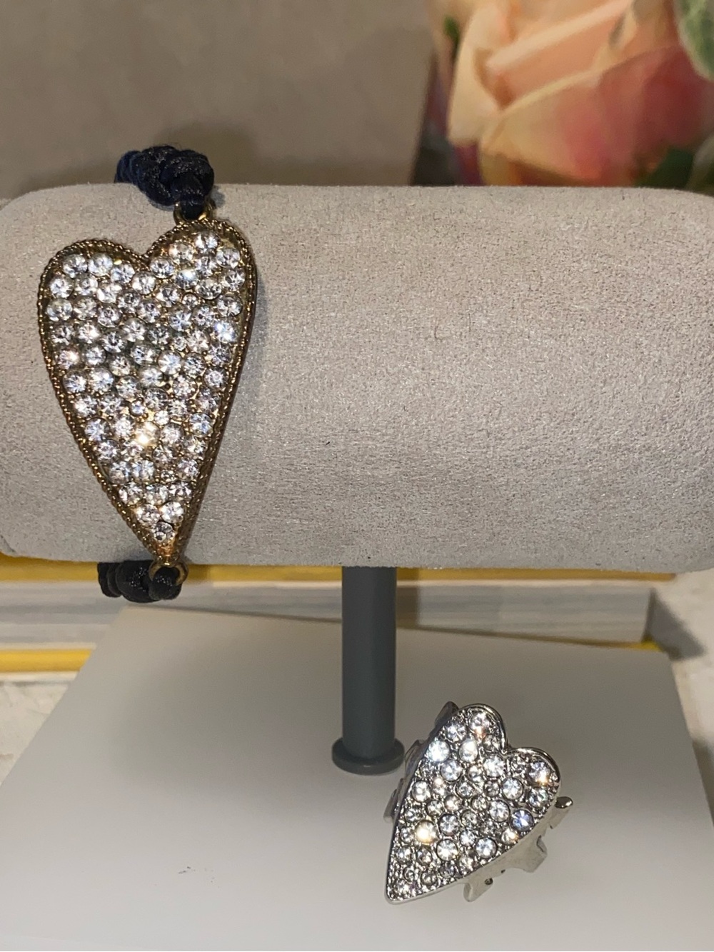 Heart Crystal Gold Tone Bracelet and Silver Tone Ring